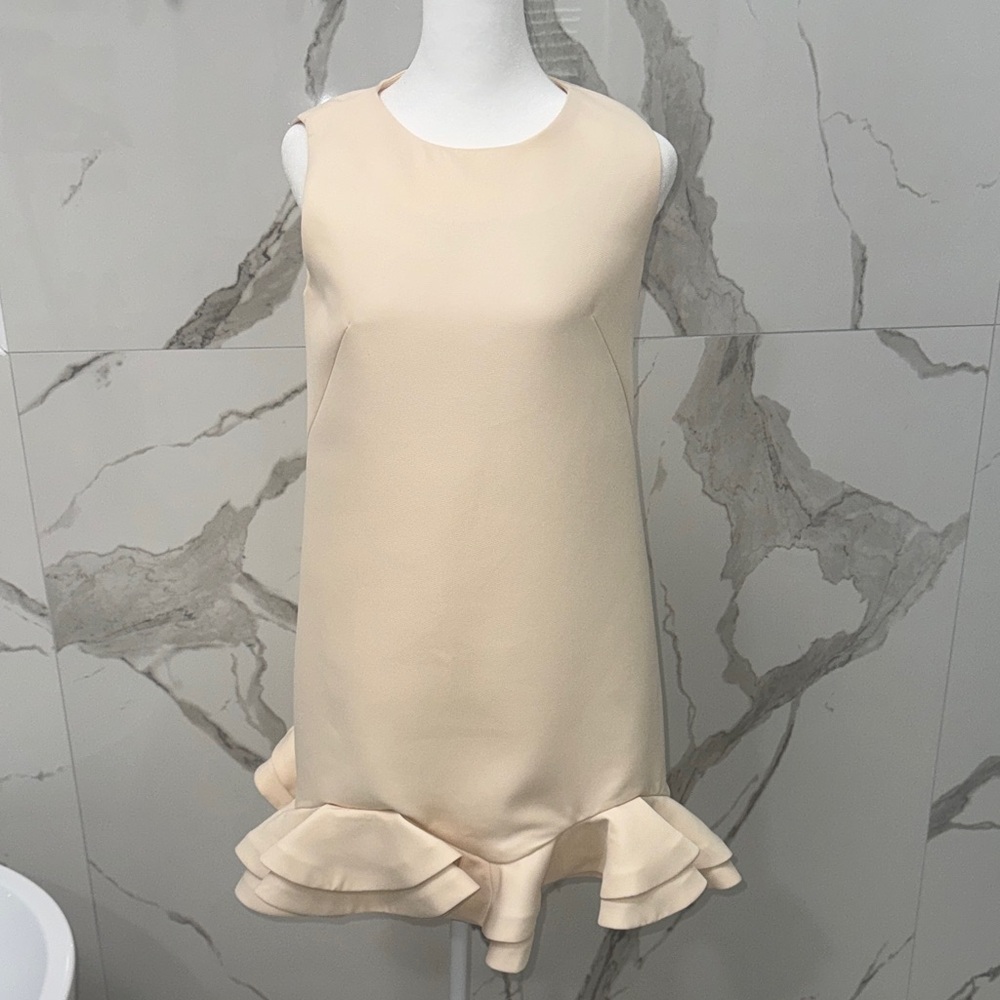 Chicwish Beige Sleeveless Mini Dress Ruffle Skirt Hemline